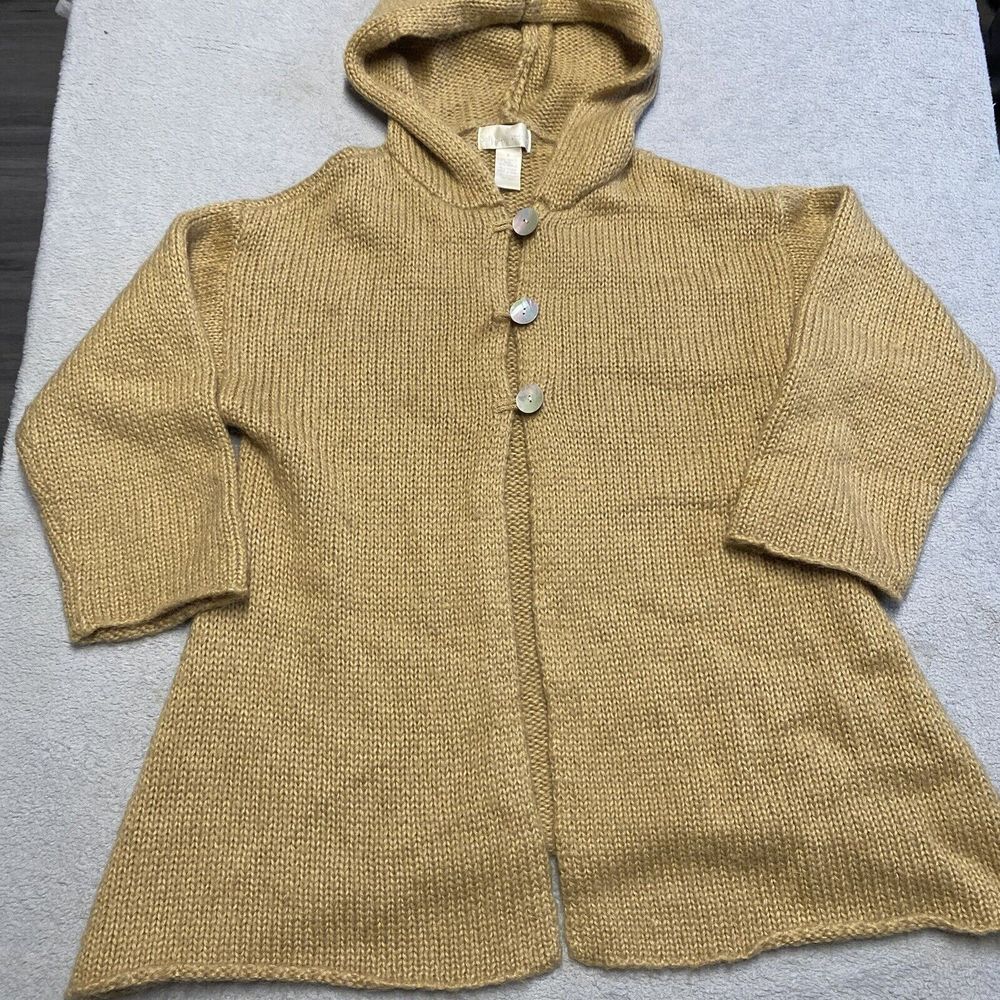 Soft Surroundings Cardigan Sweater Small Camel Brown Hooded Mohair Acrylic Knit